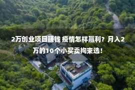 2万创业项目赚钱 疫情怎样赢利？月入2万的10个小买卖拘束选！