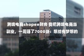 跨境电商shopee财务 我把跨境电商当副业，一周赚了7000块：想给有梦想的人提个醒！