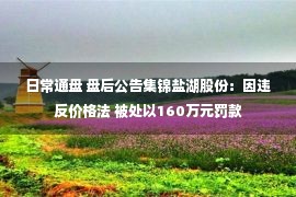 日常通盘 盘后公告集锦盐湖股份：因违反价格法 被处以160万元罚款