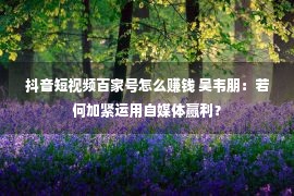 抖音短视频百家号怎么赚钱 吴韦朋：若何加紧运用自媒体赢利？