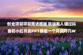 创业项目项目简述模板 听说有人通过抖音和小红书卖PPT模板一个月搞好几W！具体操作步骤？