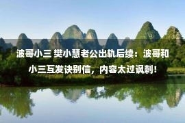 波哥小三 樊小慧老公出轨后续：波哥和小三互发诀别信，内容太过讽刺！